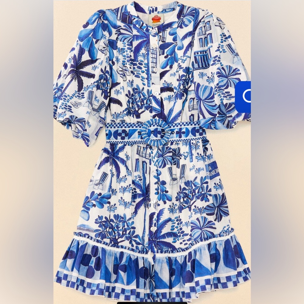 FARM RIO Women's Sweet Rio Puff-Sleeve Mini Dress NWT size M